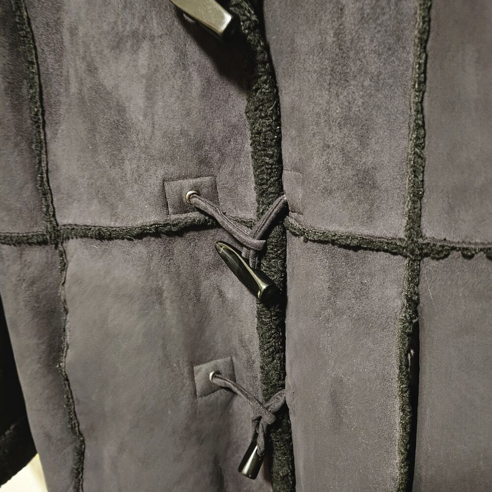Anne Klein Charcoal Grey Faux Suede Sherpa Lined Toggle Coat Jacket Womens L - Picture 6 of 13